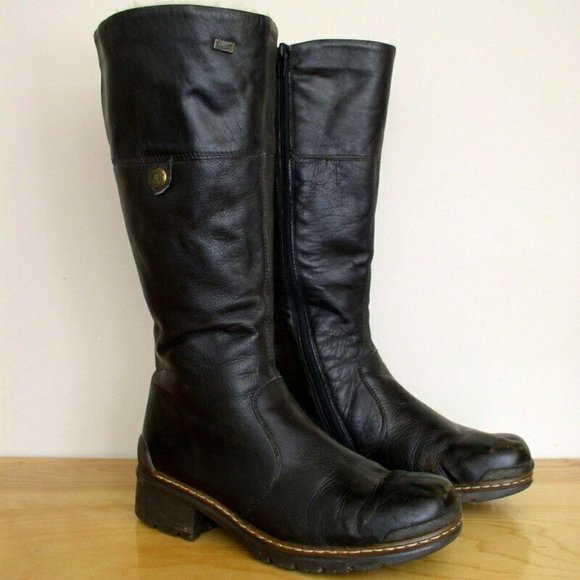 Rieker Shoes - Rieker Black Leather Sherpa Wool Lined Boots